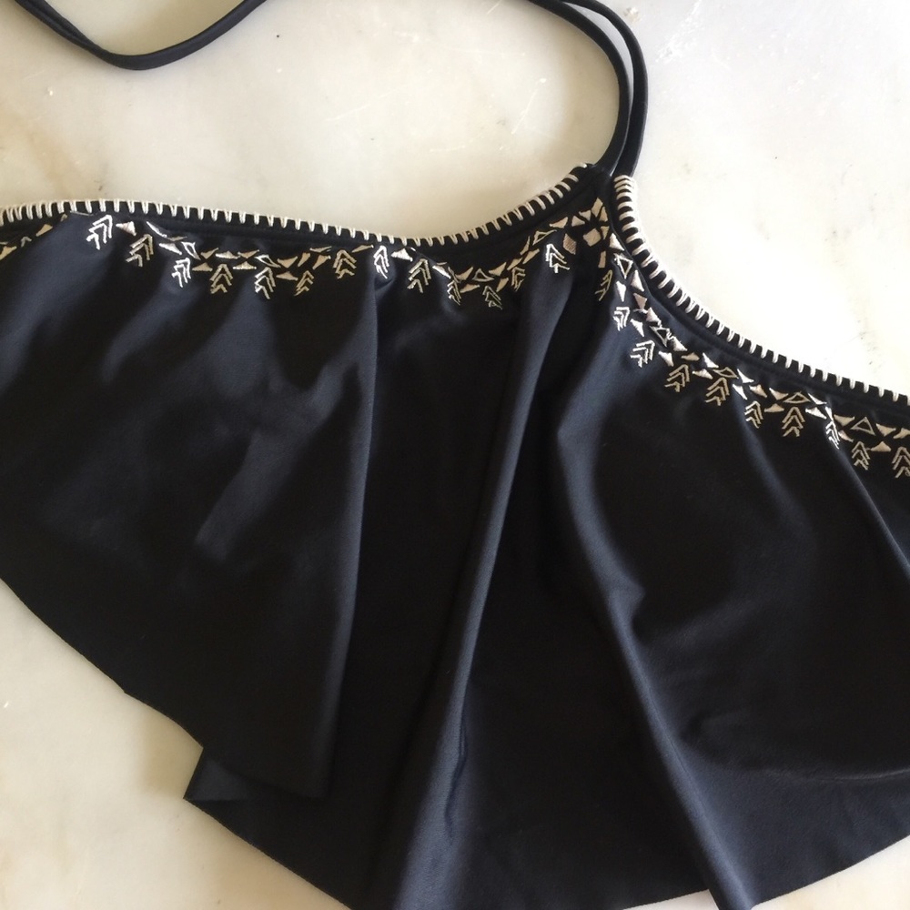 SO HERITAGE SWIMSUIT TOP CROCHET TRIM BLACK HALTER - Picture 7 of 8